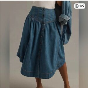 Pilcro Blue Midi Skirt Drop Waist